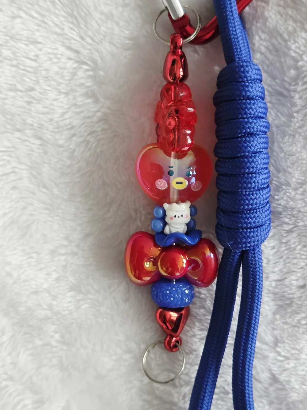 BT21 BTS Blue Paracord Lanyard with Red Heart Tata and Beaded Charms Bag Charm